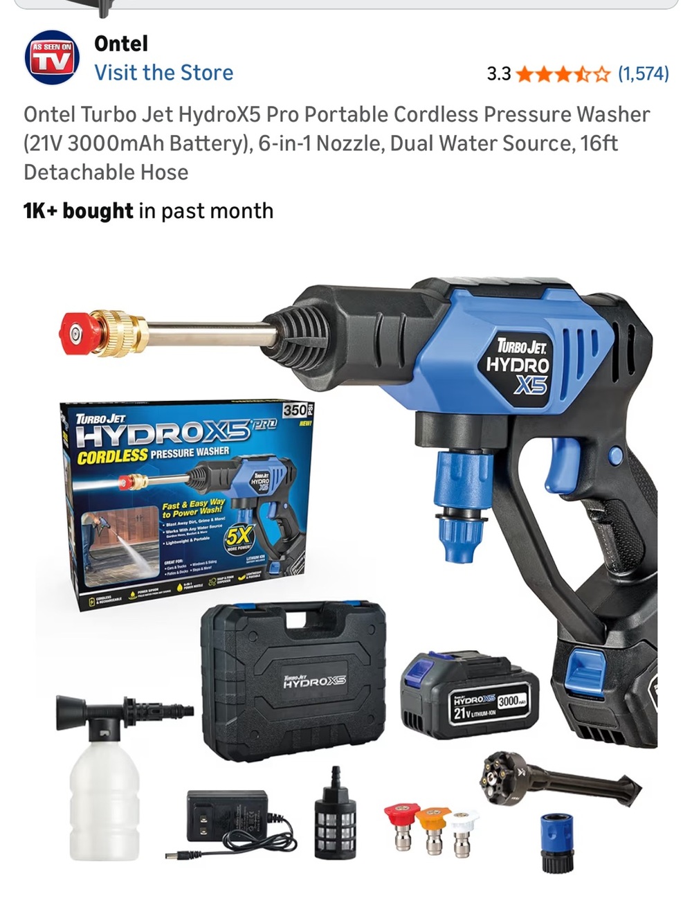 Turbo Jet HydroX5 Pro Cordless Pressure Washer - Blue